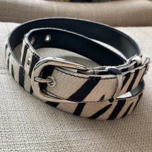 Obey Black & White Animal Print Striped Horse Hair Leather Belt Size XS/S